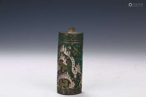An Ancient Straight Container with Gold and Silver Inlaid in the Warring States Period