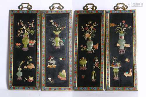 A Set of Four Cloisonne Hanging Panels with Jewel Inlay in the seventeenth century