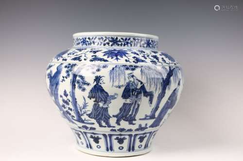 A Blue and White Pot with Character Story Design during Xuande reign    in the thirteenth century