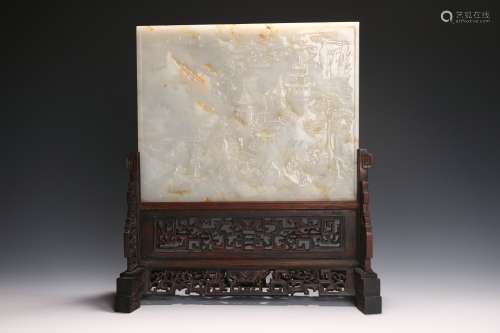 A White Hetian Jade Table Plaque     in the seventeenth century