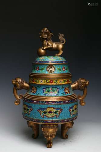 A Cloisonne Censer with A Lion on the Top  in the seventeenth century