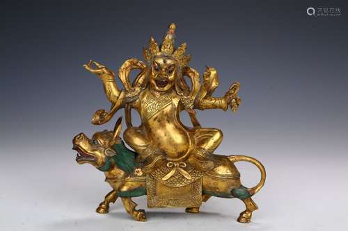 A Glit Bronze  Statue of Buddha Riding A Beast   in the eighteenth century