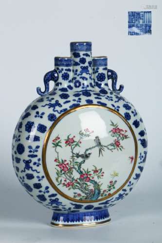 A Moon Flask with Famille Rose Designs of Flowers and Birds    in the eighteenth century