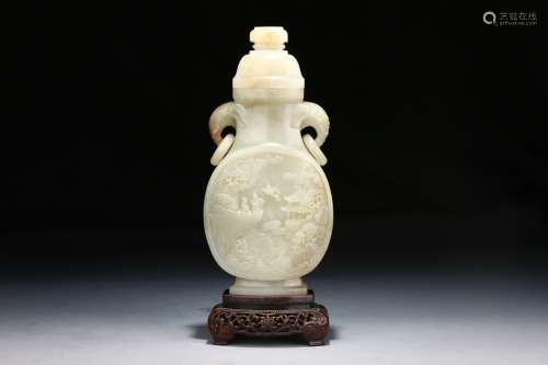A Double-Handled Hetian Jade Vase  in the seventeenth century