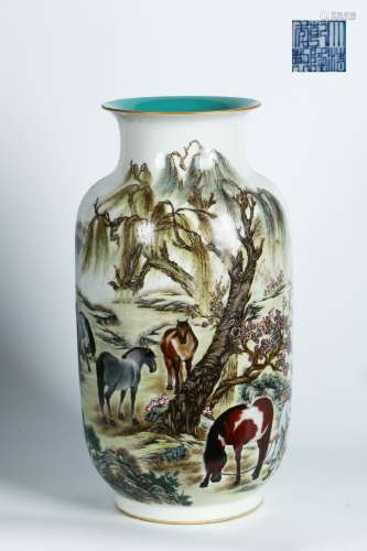 A  Meiping Vase with  Famille Rose Horse Design   represents 