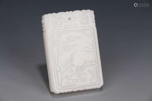 A  Hetian Jade Tablet with Crane Design   in the seventeenth century