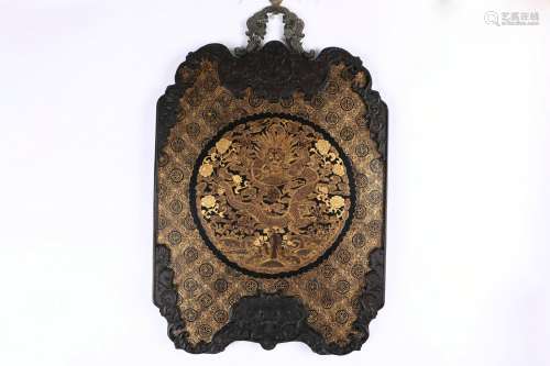 A Rosewood  Hanging Tablet with Gold-painted Dragon Design in the seventeenth century