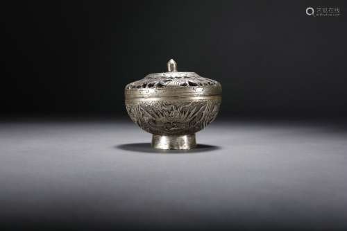 A Silver Incense Cage with Hollow-out Four Elephants Carving