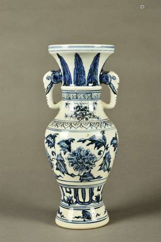 A Blue and White Vase with Elephant-shaped Ears        in the fourth century