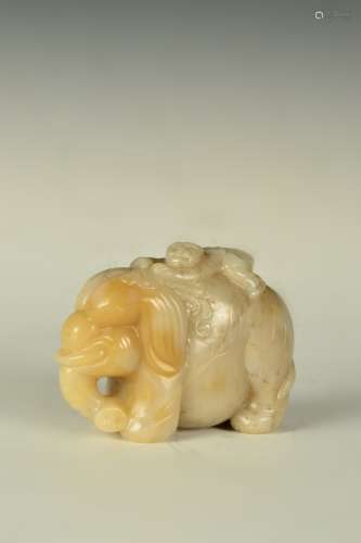 A Hetian Jade  Ornament of A Boy Riding on An Elephant in the seventeenth century