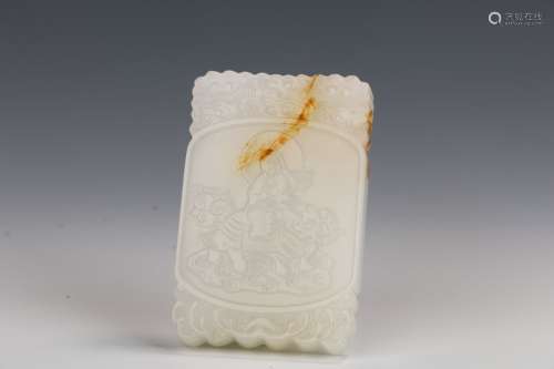 A Hetian Jade Tablet with Carving of Guanyin Riding on A Tiger       in the seventeenth century