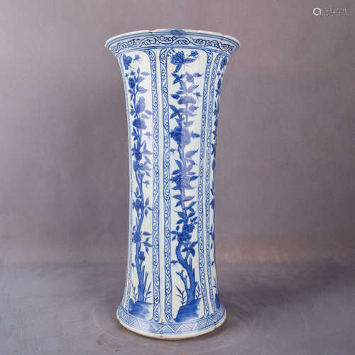 A Chinese Blue and White Floral Porcelain Flower-Drum