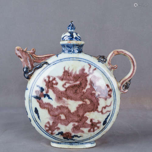 A Chinese Blue and White Underglazed Red Dragon Pattern Porcelain Pot