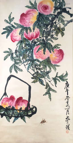 A Chinese Peach Painting, Qi Baishi Mark