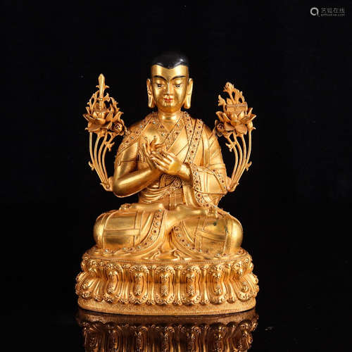 A Chinese Gild Bronze Statue of the Master Tsongkhapa