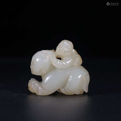 A Chinese Hetian Jade Carved Boy Ornament