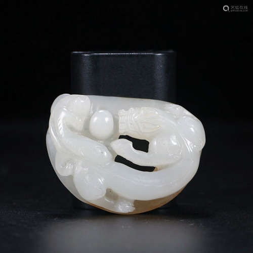 A Chinese Hetian Jade Carved Chi Dragon Ornament