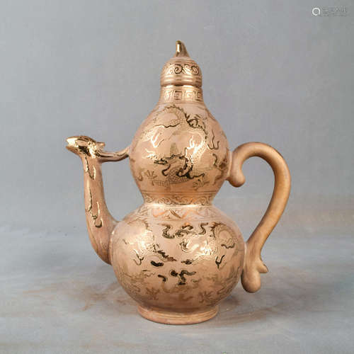 A Chinese Gold Color Porcelain Gourd-shaped Wine Pot