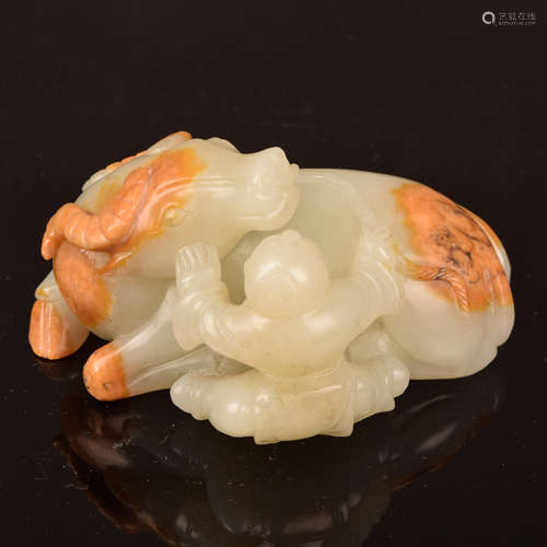 A Chinese Hetian Jade Carved Boy&Ox Ornament