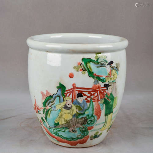 A Chinese Famille Verte Figure Painted Porcelain Vat