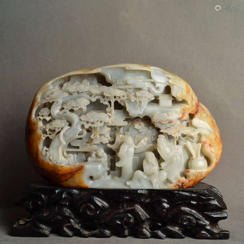 A Chinese Hetian Jade Carved Rockery Ornament