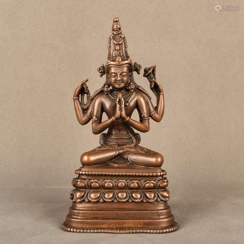 A Chinese Copper Statue of The 4 Arms Buddha