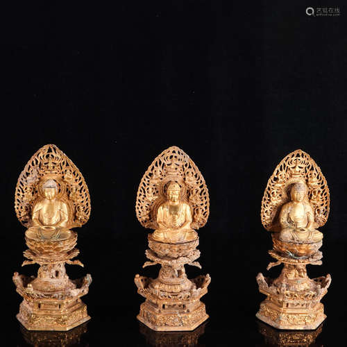 A Set of Chinese Gild Bronze Statues of Buddhas of Three Periods