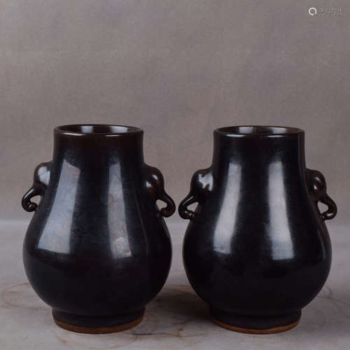 A Pair of Chinese Golden Black Glazed Porcelain Zun