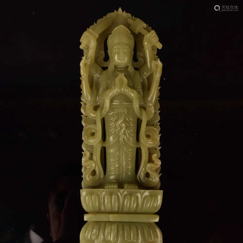 A Chinese Yellow Jade Buddha Statue Ornament