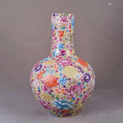 A Chinese Famille Rose Floral Porcelain Vase