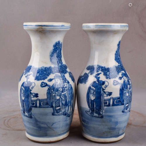 A Pair of Chinese Blue and White Figure Painted Porcelain Vase