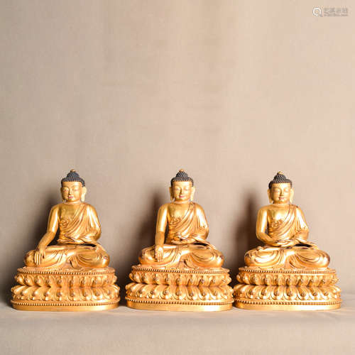 A Chinese Gild Bronze Statues of Ratnatraya Buddhas