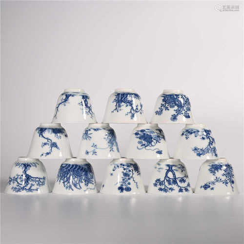 Kangxi of Qing Dynasty            A set of blue and white flower god cup