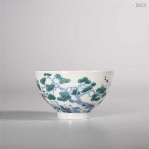 Yongzheng of Qing Dynasty            Small cup of colorful pine, bamboo and plum