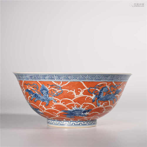 Qianlong of Qing Dynasty            Blue and white red dragon bowl