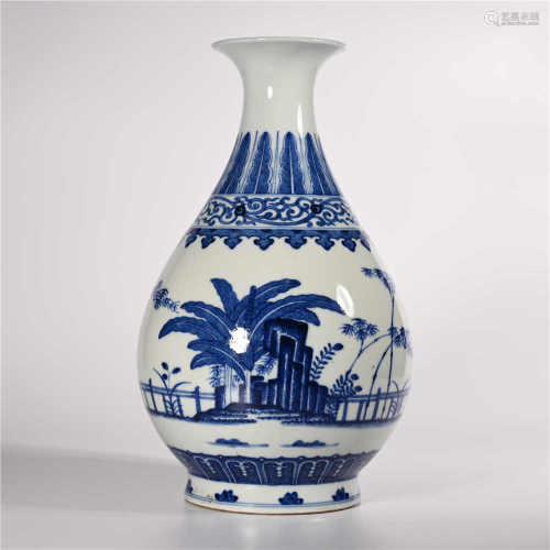 Tongzhi of Qing Dynasty            Blue and white jade pot spring bottle