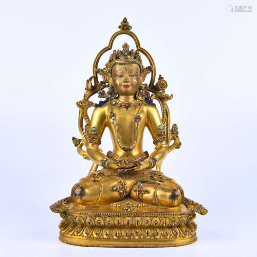 the Qing dynasty            Bronze gilded Tathagata