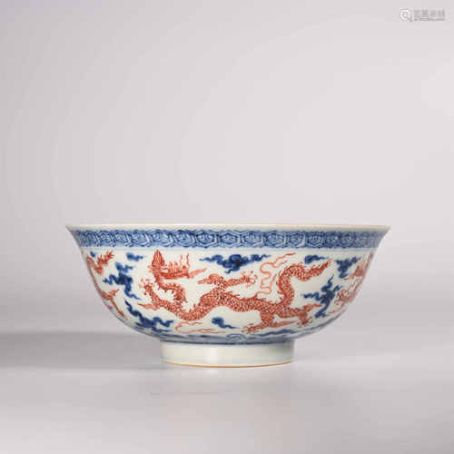 Mingchenghua            Blue and white red dragon bowl