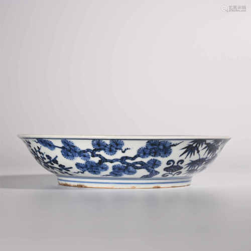 Ming Xuande            Blue and white pine, bamboo and plum pattern plate