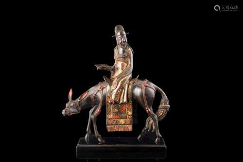 A lacquered bronze figure oh the poet LI-PO on horseback China, early Qing dynasty, about 1680 Provenance Eskenazi Milano (22x20 cm.)...