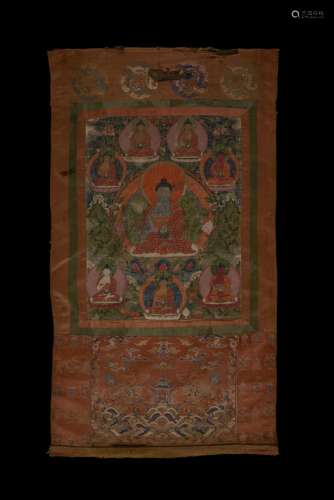 A Thangka on cloth depicting the eight medicine Buddhas (defects) Tibet, 18th/19th century (71x52 cm.)...
