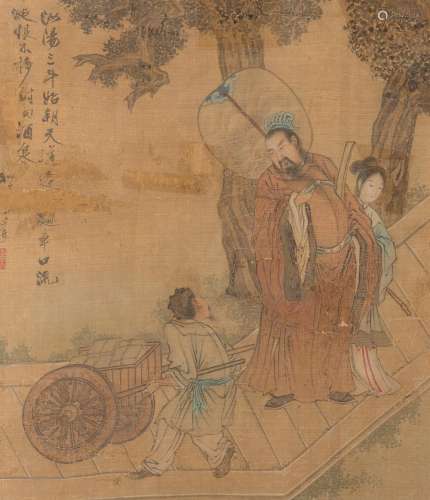 Two paintings on silk depicting sages and with inscriptions China, 19th century (37x33 cm.)...
