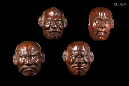Four Kabuki masks (defects and losses) Japan, 19th century (h. max 15 cm.)...