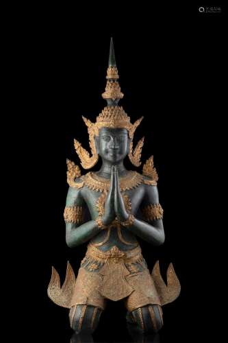 A part-gilt bronze figure of Teppanom, Thailand, Rattanakosin style (h. 89 cm.)...