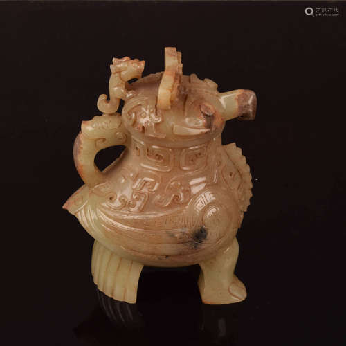 A Chinese Hetian Jade Carved Eagle Zun Ornament