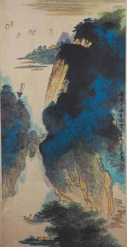 A Chinese Splash-color Painting Scroll, Zhang Daqian Mark