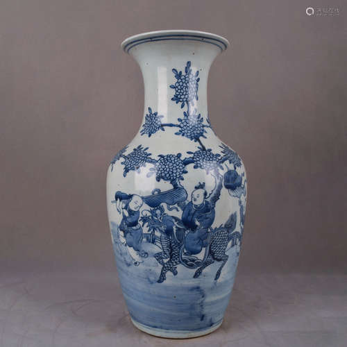 A Chinese Blue and White Kylin and Boys Painted Porcelain Vase