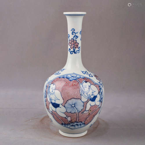 A Chinese Blue and White Underglazed Red Figure Painted Porcelain Vase