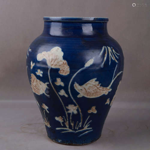 A Chinese Altar Blue Glazed Painted Porcelain Vase