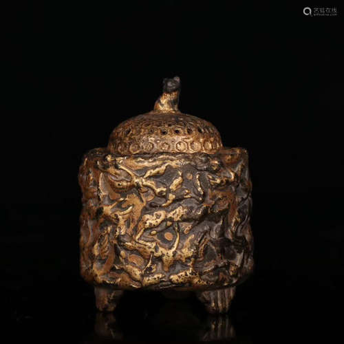 A Chinese Gilde Copper Crane Pattern Incense Burner